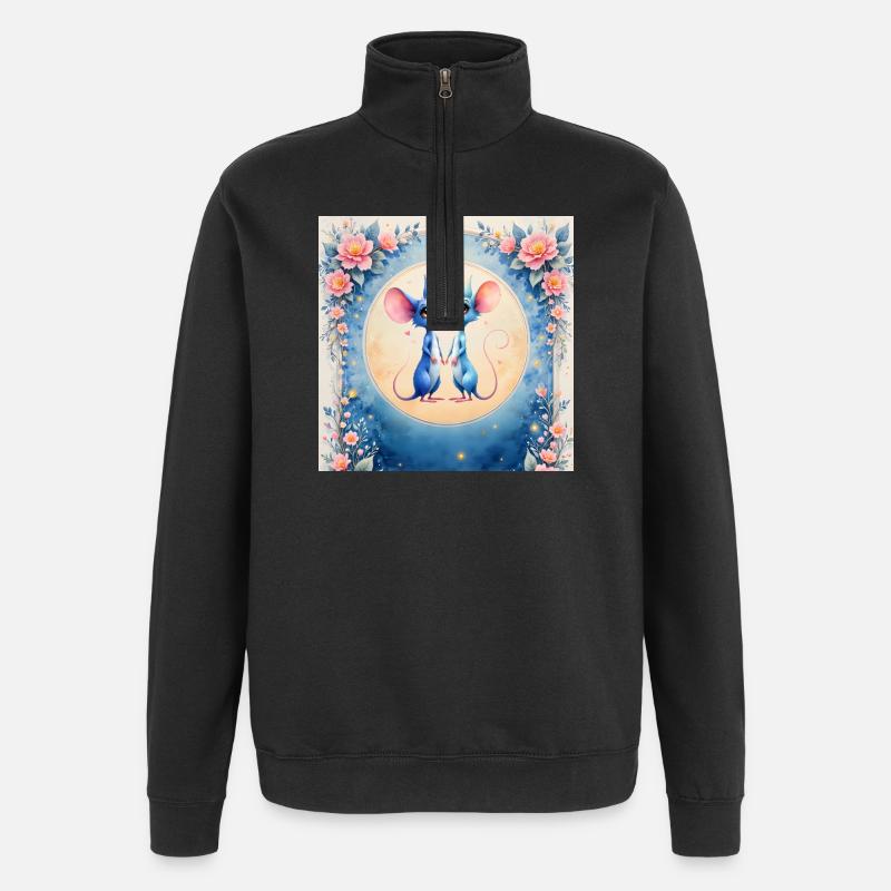 Blaue Mäuse verliebt - Quarter-Zip-Sweatshirt - Schwarz