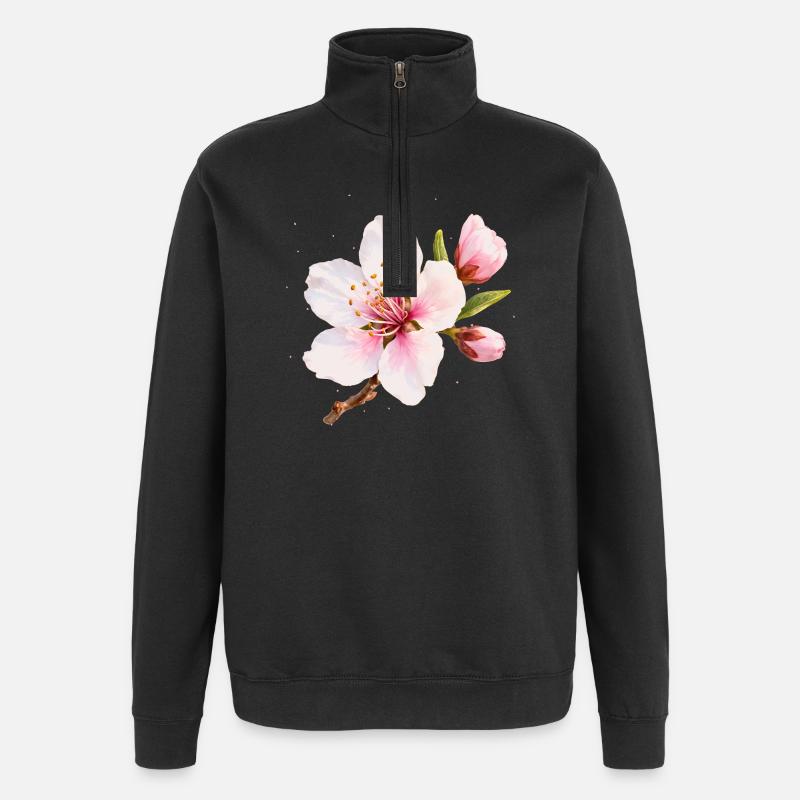 Mandelblüte Rosa Frühlingsblume - Quarter-Zip-Sweatshirt - Schwarz
