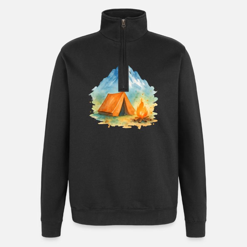 Wasserfarben Lagerfeuer Berg - Quarter-Zip-Sweatshirt - Schwarz