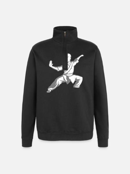 Kung Fu Fighter Kampsport Aktion Positur Angreb - Sweatshirt med 1/4 lynlås - sort