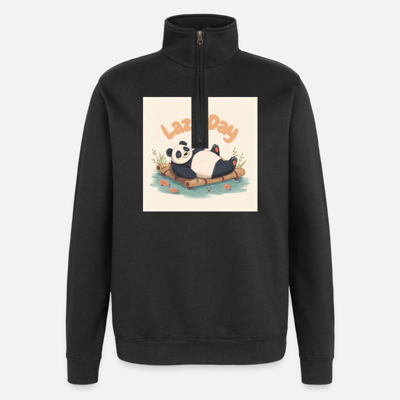 Panda ensieste sur radeau - Sweat à zip 1/4 - noir