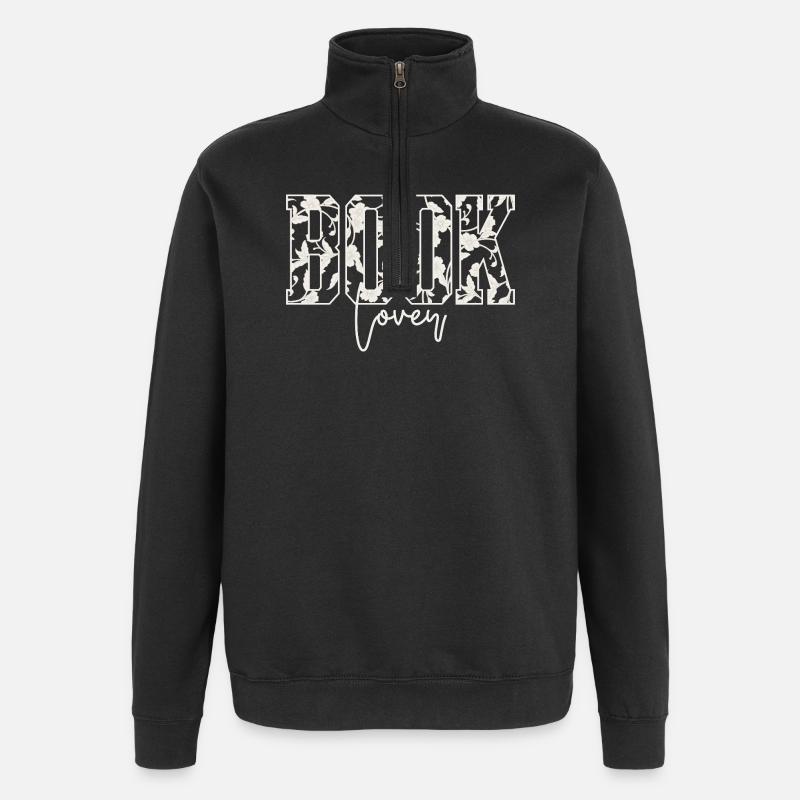 Blumen-Typografie BOOK Lover - Quarter-Zip-Sweatshirt - Schwarz