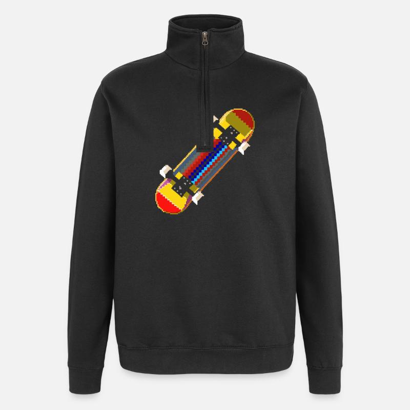 Skateboard Pixel Grafik - Quarter-Zip-Sweatshirt - Schwarz