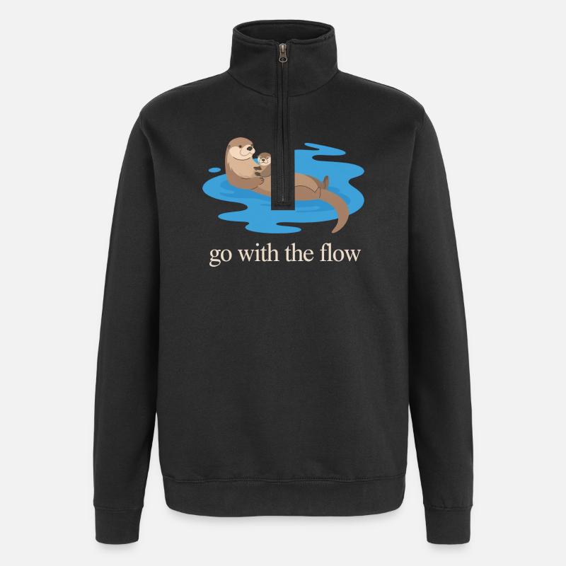 Otter-Duo geht mit dem Strom - Quarter-Zip-Sweatshirt - Schwarz