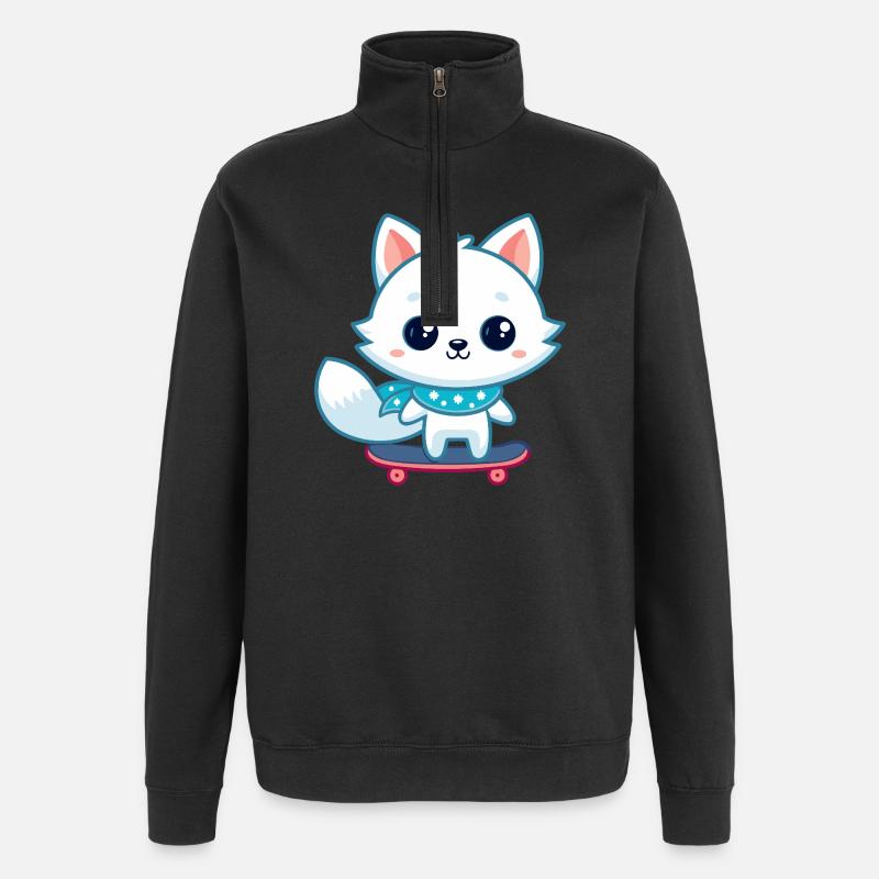 White fox on blue skateboard - Quarter-Zip Sweatshirt - black