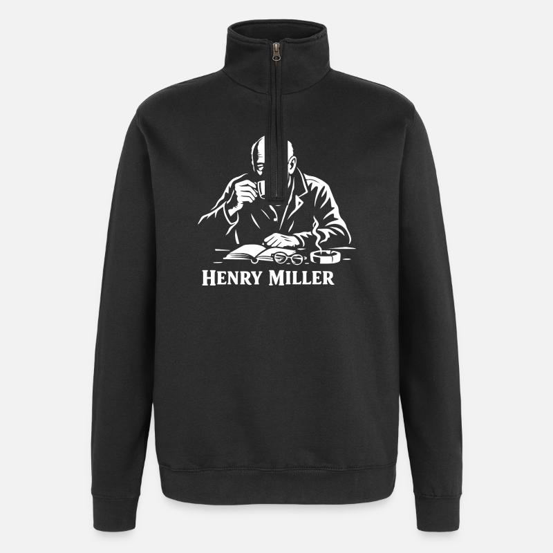 Henry Miller Café Reader - Quarter-Zip Sweatshirt - black