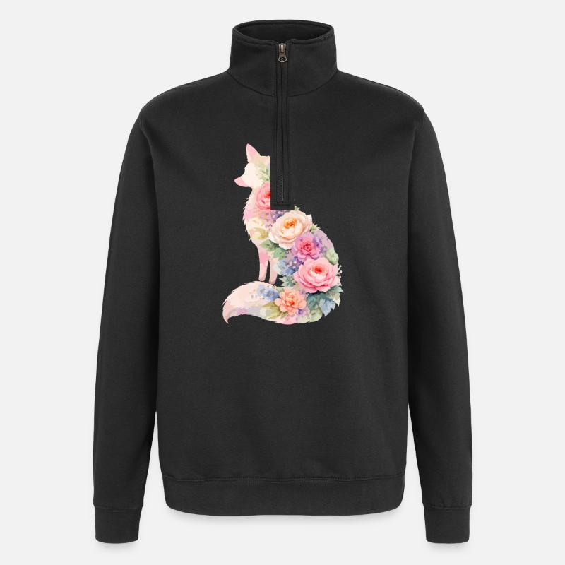 Fuchs Pastell Blumen Silhouette - Quarter-Zip-Sweatshirt - Schwarz