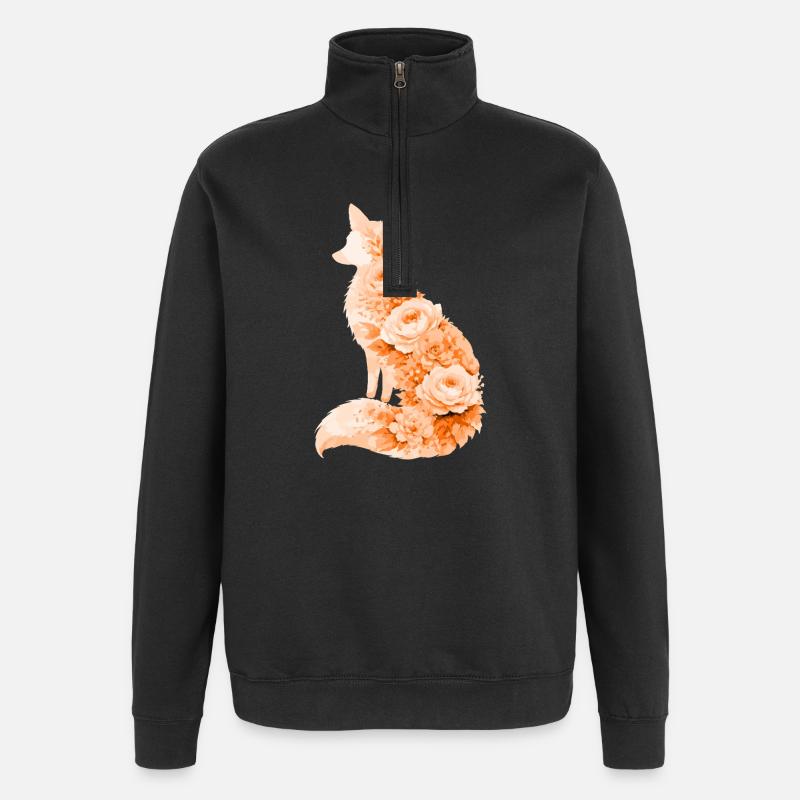 Fox Pastel Floral Silhouette - Quarter-Zip Sweatshirt - black