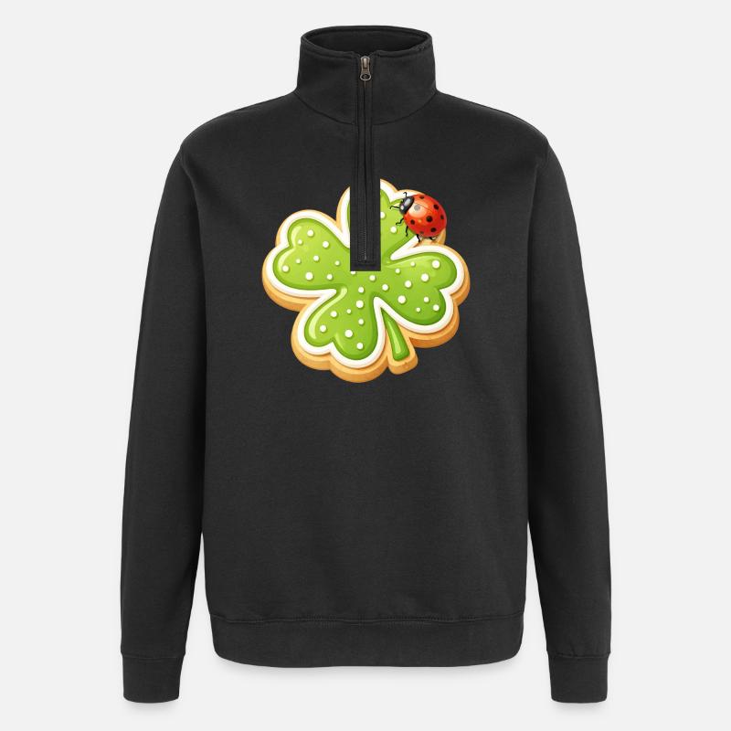 Shamrock Biscuit with Ladybug - Quarter-Zip Sweatshirt - black