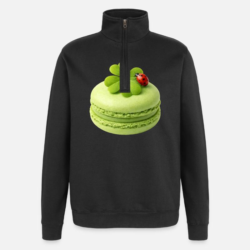 Macaron vert avec trèfle porte-bonheur - Sweat à zip 1/4 - noir