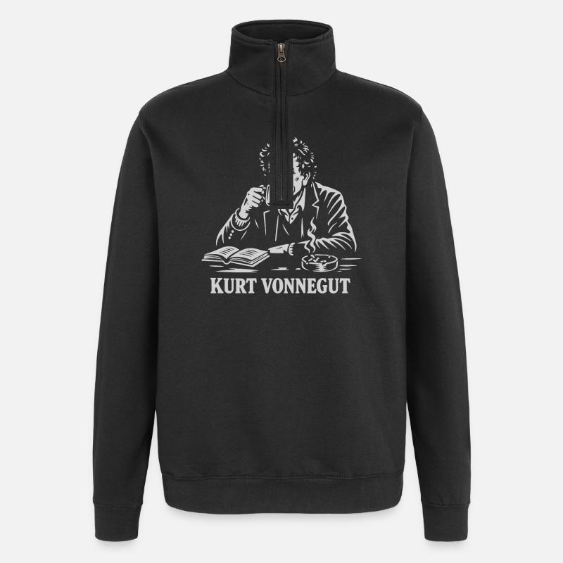 Kurt Vonnegut drinking coffee - Quarter-Zip Sweatshirt - black