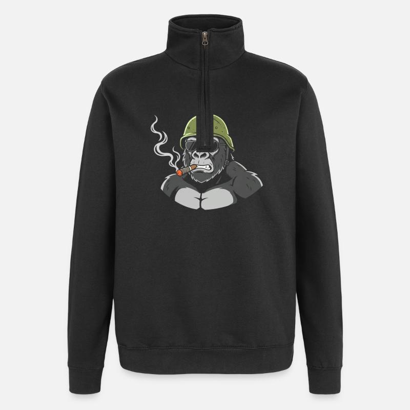 Gorilla Commando avec un cigare - Sweat à zip 1/4 - noir