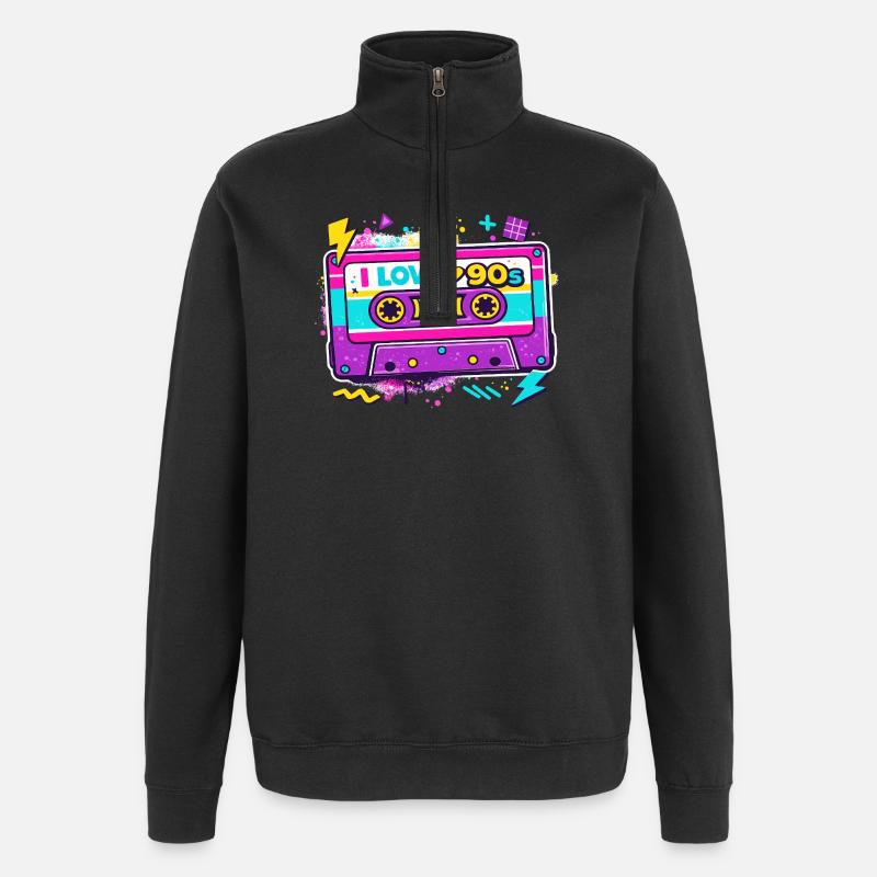 I Love 90s Cassette Graphic - Quarter-Zip Sweatshirt - black