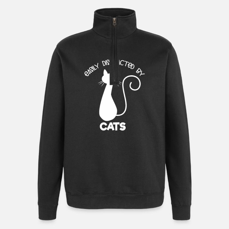 Easily Distracted By Cats - Quarter-Zip Sweatshirt - black