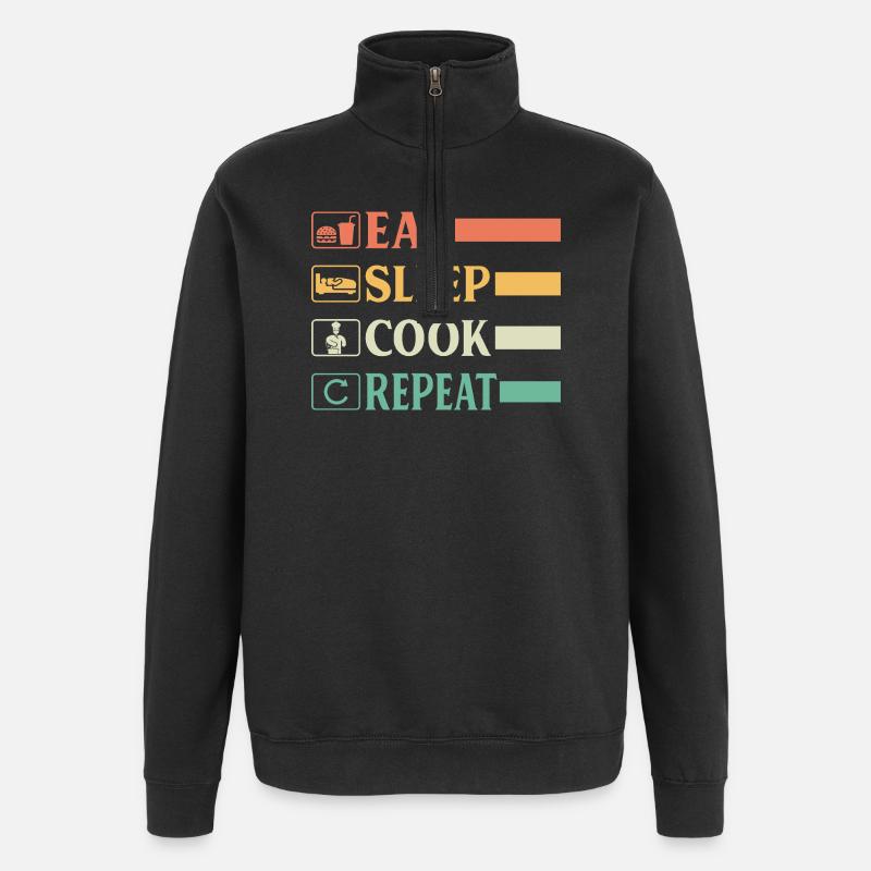 Funny Chef Head Chef Baker Chef Eat Sleep Cook Rep - Quarter-Zip Sweatshirt - black