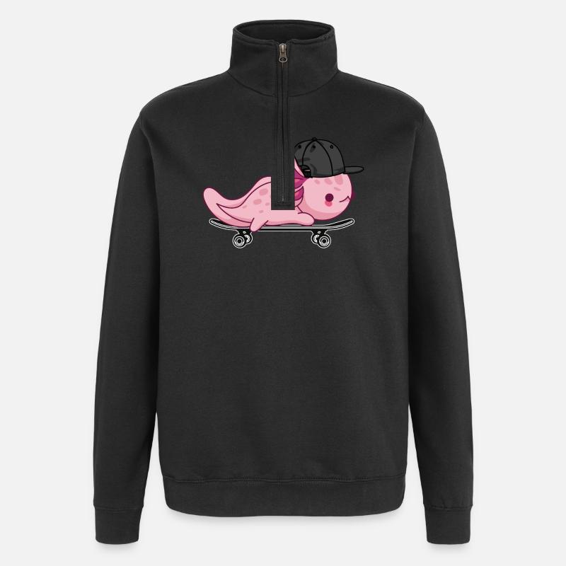 Cool Axolotl Skateboarding - Kawaii Style - Quarter-Zip Sweatshirt - black