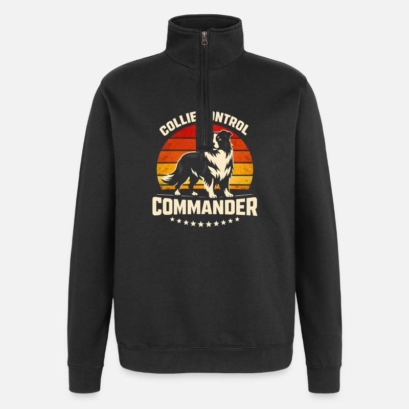 Collie Commando | Border Collie Rétro - Sweat à zip 1/4 - noir