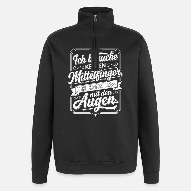 Mittelfinger Augen Spruch frech - Quarter-Zip-Sweatshirt - Schwarz