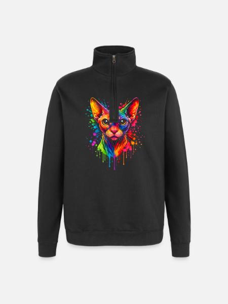 Sphynx Neon | Katzenkunst Pop Art - Quarter-Zip-Sweatshirt - Schwarz