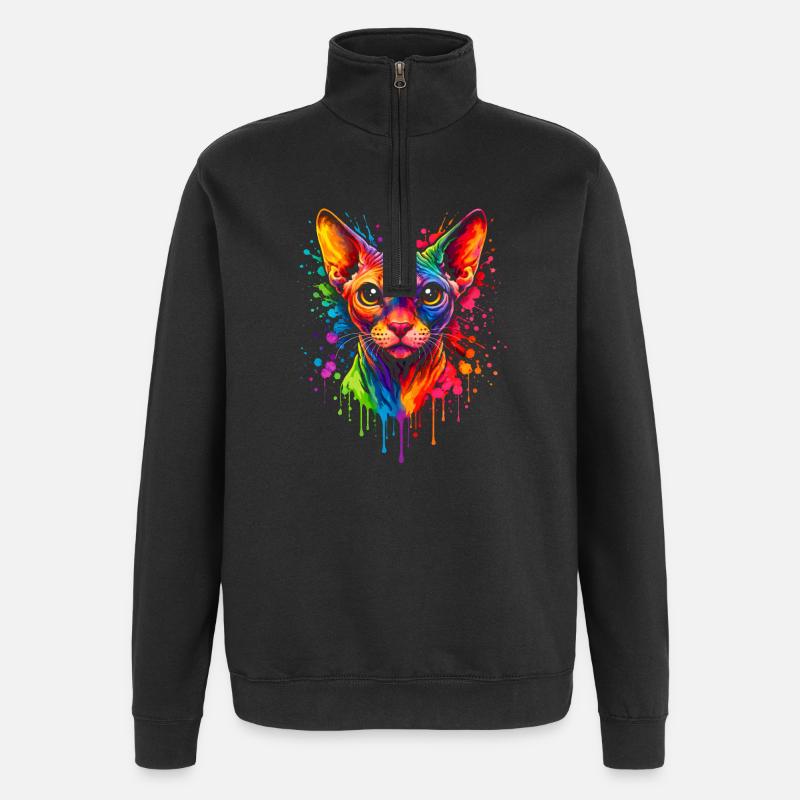 Sphynx Neon | Cat Art Pop Art - Quarter-Zip Sweatshirt - black
