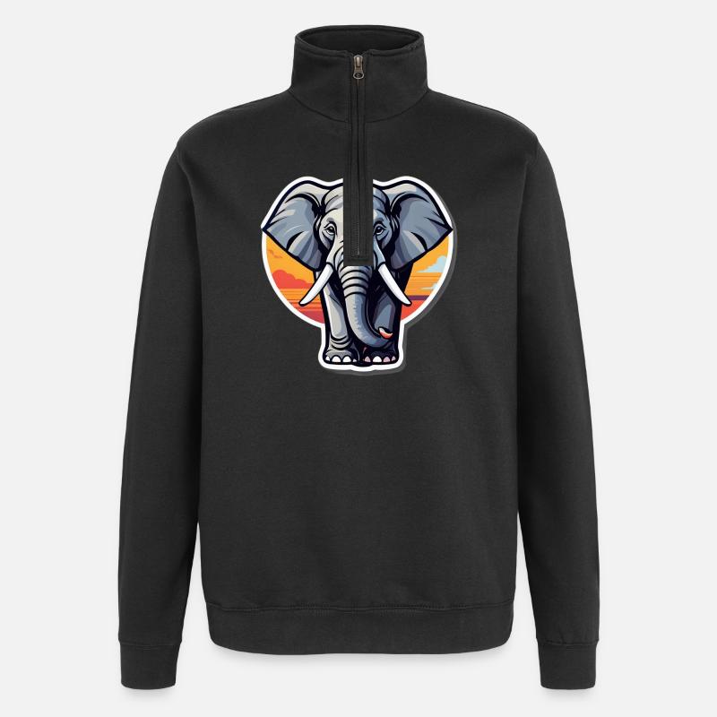 Elefanten-Sonnenuntergangsaufkleber - Quarter-Zip-Sweatshirt - Schwarz