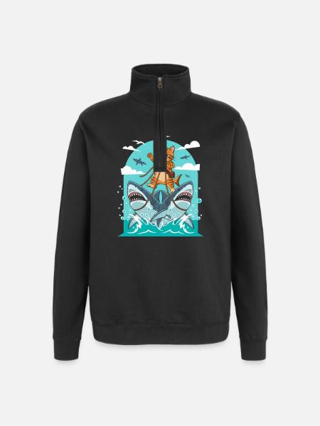 Kittens on shark adventures - Quarter-Zip Sweatshirt - black
