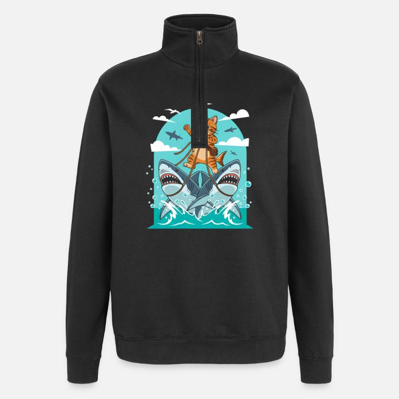 Kittens on shark adventures - Quarter-Zip Sweatshirt - black