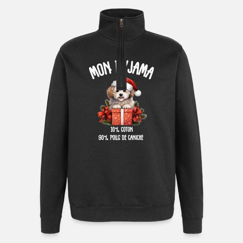 Pyjama Chien Caniche Humour Noel - Sweat à zip 1/4 - noir