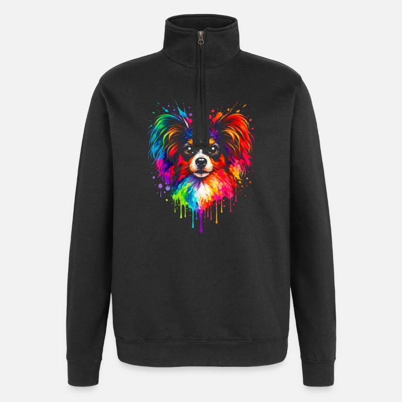 Papillon | Zwergspaniel Pop Art - Quarter-Zip-Sweatshirt - Schwarz