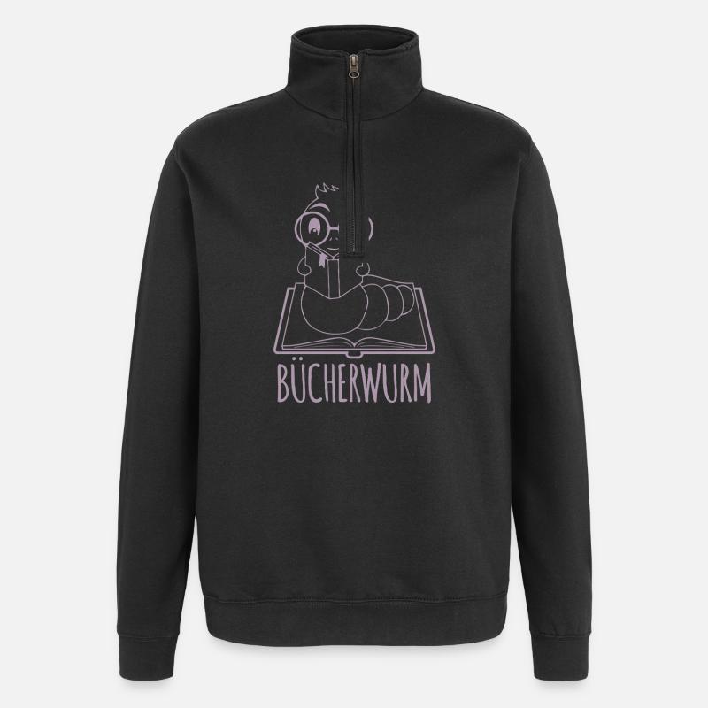 Bücherwurm Silhouette Minimalistisch Nerd - Quarter-Zip-Sweatshirt - Schwarz
