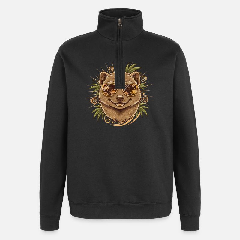Wombat d’été avec lunettes tropicales - Sweat à zip 1/4 - noir