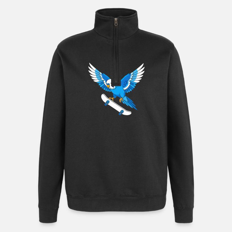 Blauer Papagei auf Skateboard - Quarter-Zip-Sweatshirt - Schwarz