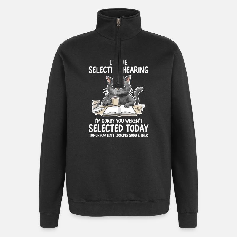 Grummelkat Learning Humor Motif - Quarter-Zip Sweatshirt - black