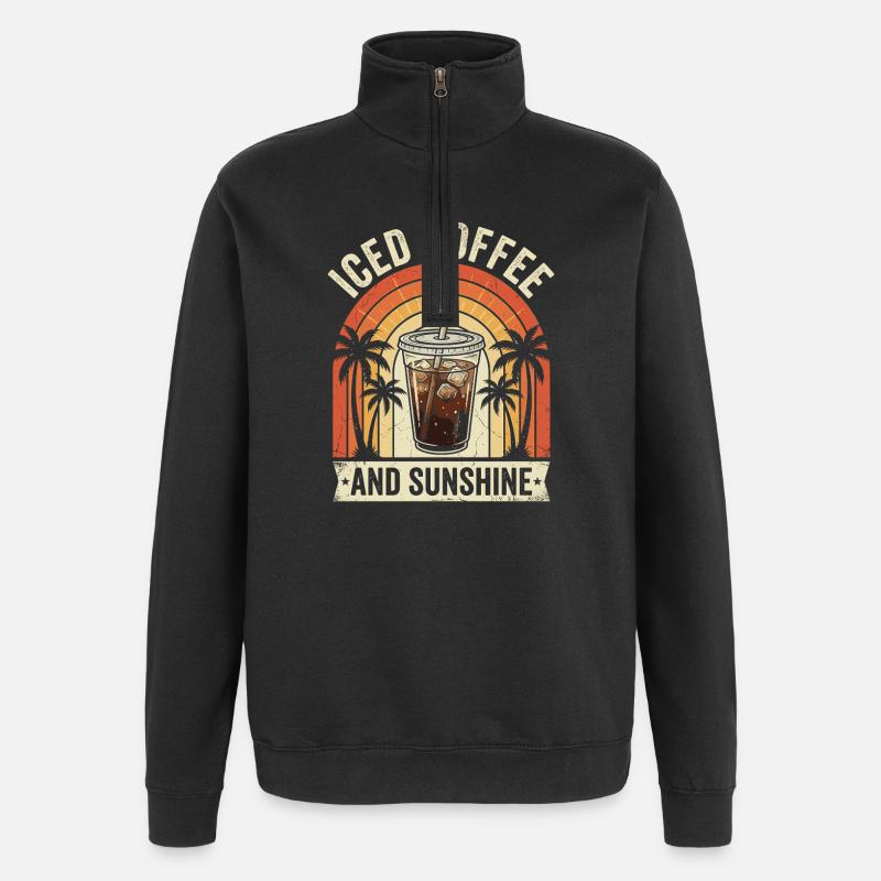 Café glacé et soleil - Sweat à zip 1/4 - noir