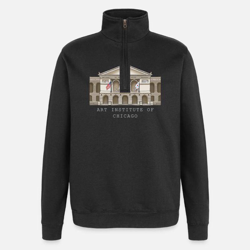 Chicago, hand-drawn art museum - Quarter-Zip Sweatshirt - black
