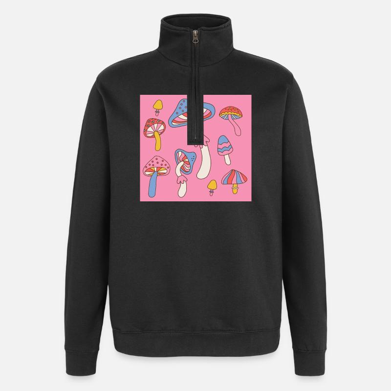 Retro Mushroom Pattern – Psychedelic 70s Design - Quarter-Zip Sweatshirt - black