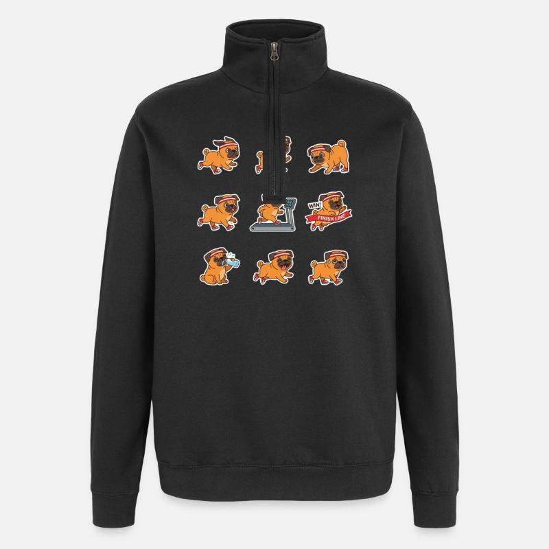 Funny Pug Jogging Marathon Runner - Quarter-Zip Sweatshirt - black