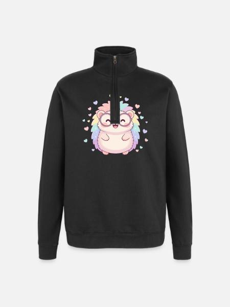 Pastel hedgehog with glasses and hearts - Quarter-Zip Sweatshirt - black