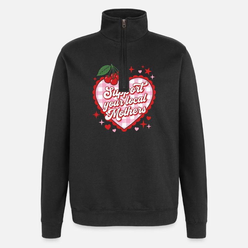 Support Local Moms Heart Design - Quarter-Zip Sweatshirt - black