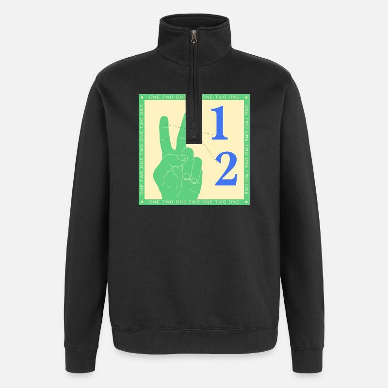 Retro One Two Counting Handgrafik - Quarter-Zip-Sweatshirt - Schwarz