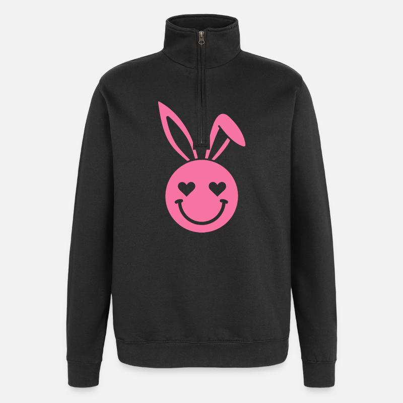 Yeux en forme de cœur de lapin rose - Sweat à zip 1/4 - noir
