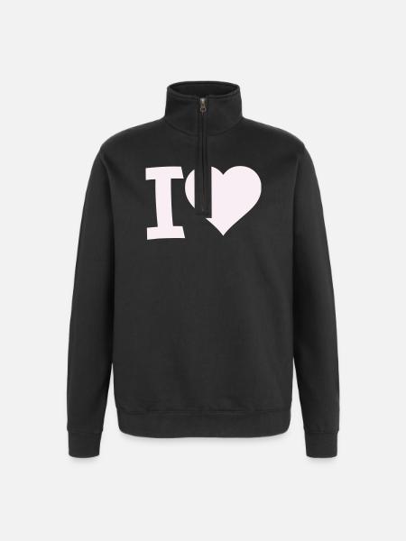 I Love Heart Motif - Quarter-Zip Sweatshirt - black