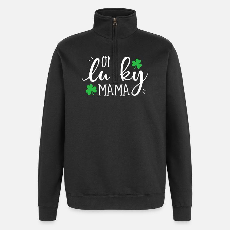 One Lucky Mama Clover Tee - Quarter-Zip Sweatshirt - black