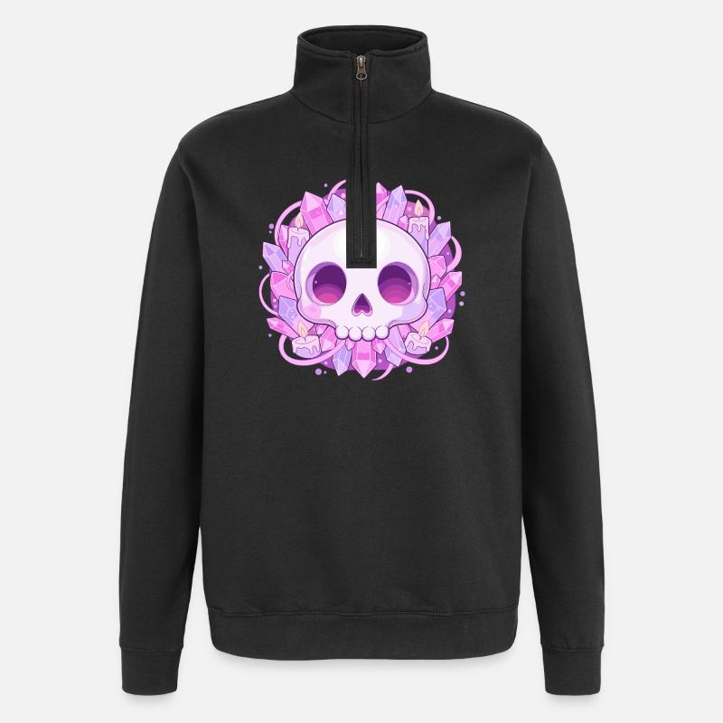 Crystal Skull with Crystals - Quarter-Zip Sweatshirt - black