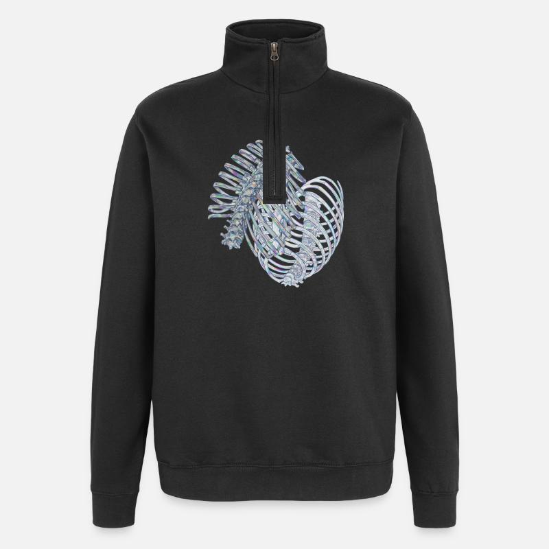 Irisierende Rippen in Spiralform - Quarter-Zip-Sweatshirt - Schwarz