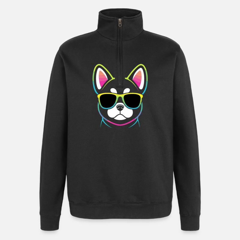 Chien arc-en-ciel avec lunettes - Sweat à zip 1/4 - noir