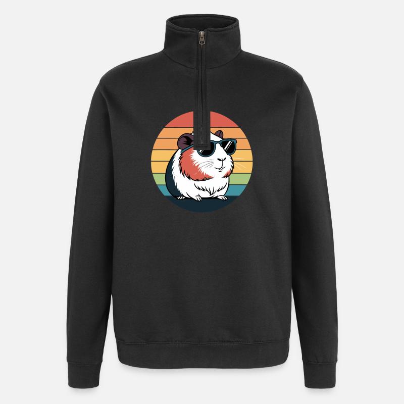 Cochon d’Inde Rétro à Lunettes - Sweat à zip 1/4 - noir