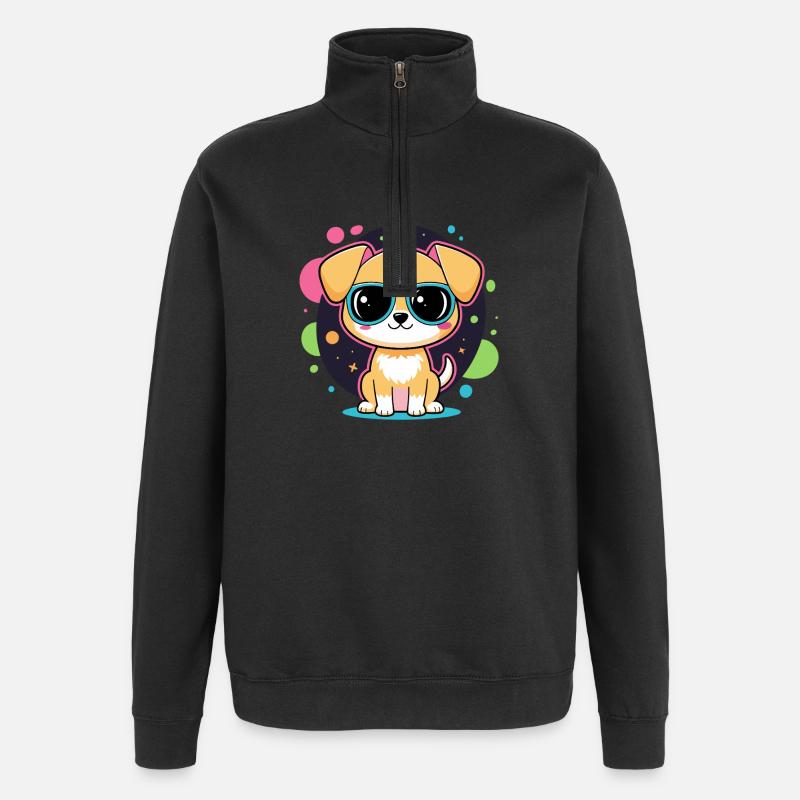 Neon-Welpe mit Brille - Quarter-Zip-Sweatshirt - Schwarz