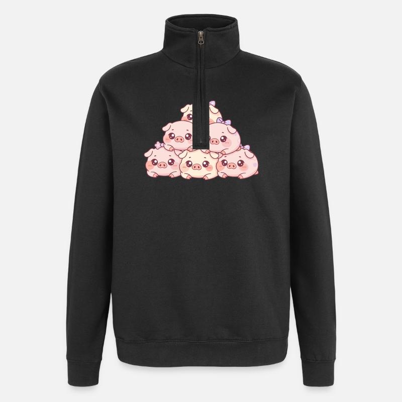 Pyramide de cochons câlins - Sweat à zip 1/4 - noir
