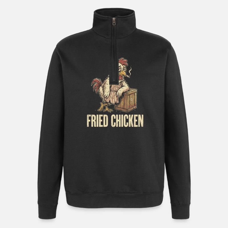 Retro kylling: Stegt kylling - Sweatshirt med 1/4 lynlås - sort